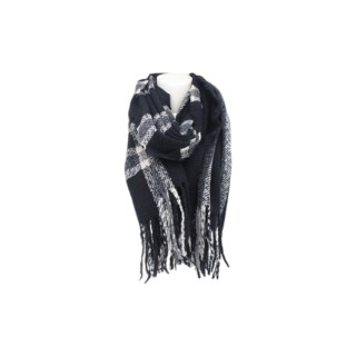 Winter Damen Schal » Winterschal kariert » Cashmera Soft » Damenschal » Fransenschal 180 x 65 cm - Schwarz