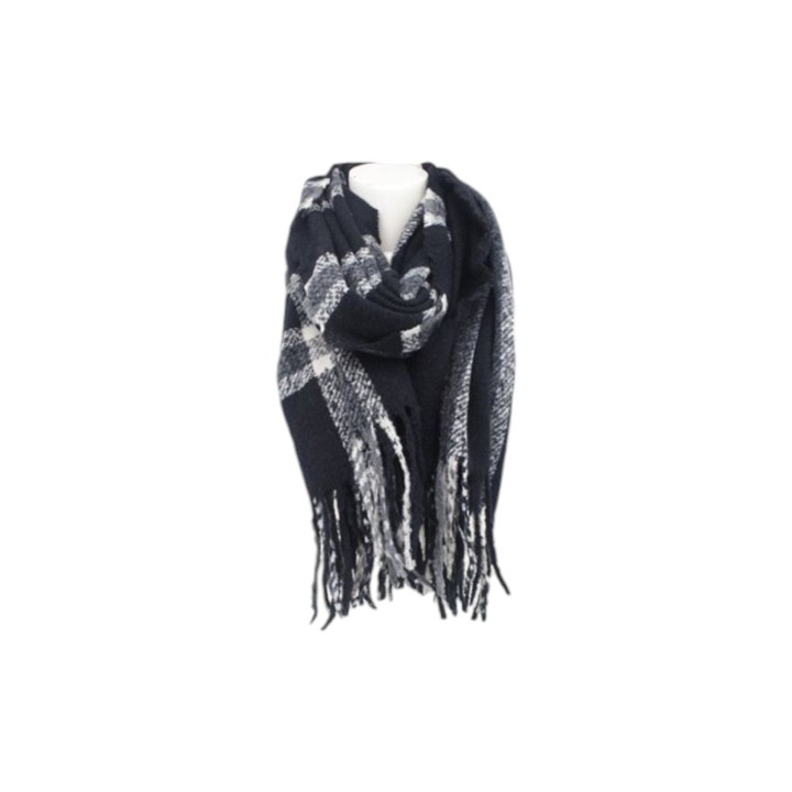 Winter Damen Schal » Winterschal kariert » Cashmera Soft » Damenschal » Fransenschal 180 x 65 cm - Schwarz