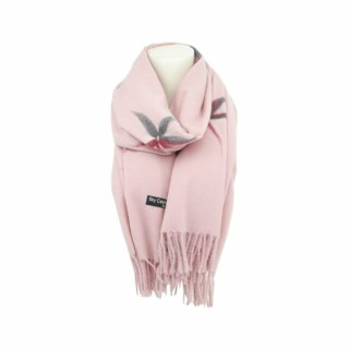 Winter Damen Schal Cashmera » Fransenschal Soft Feeling » Winterschal 180x72 cm » Damenschal mit Blume - Rosa