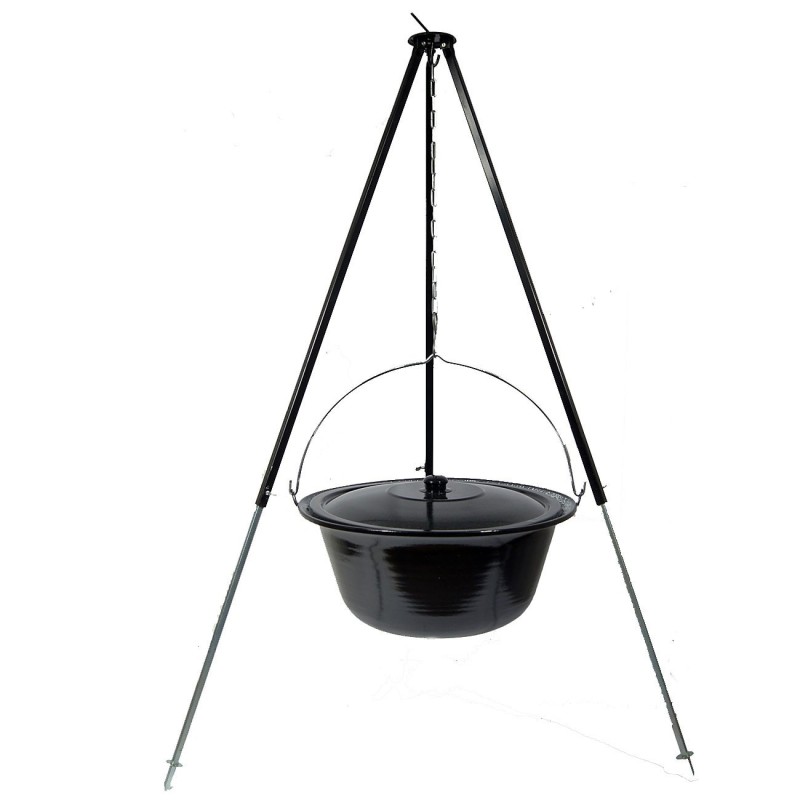 Gulaschkessel 30 L mit Deckel Emaille und Dreibein Teleskop 90 - 145 cm