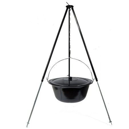 Gulaschkessel 22 L mit Deckel Emaille und Dreibein Teleskop 90 - 145 cm