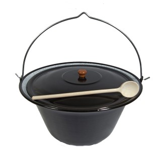 Set 30L Gulaschkessel Topf Emaille Deckel Gratis Kochlöffel