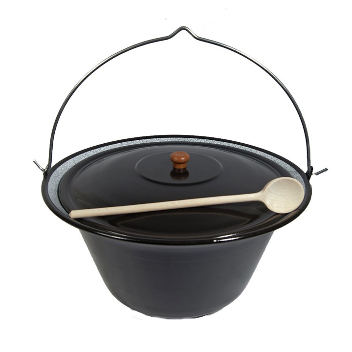 Set 30L Gulaschkessel Topf Emaille Deckel Gratis Kochlöffel
