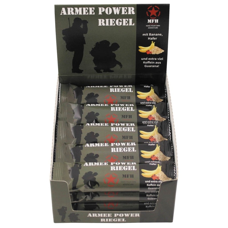 1 Karton mit 20 Stück Army Power Riegel mit Koffein - 1,60 €/Stück