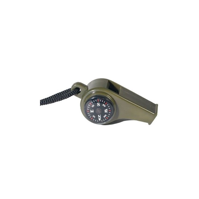 Signalpfeife oliv mit Kompass und Thermometer