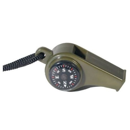 Signalpfeife oliv mit Kompass und Thermometer