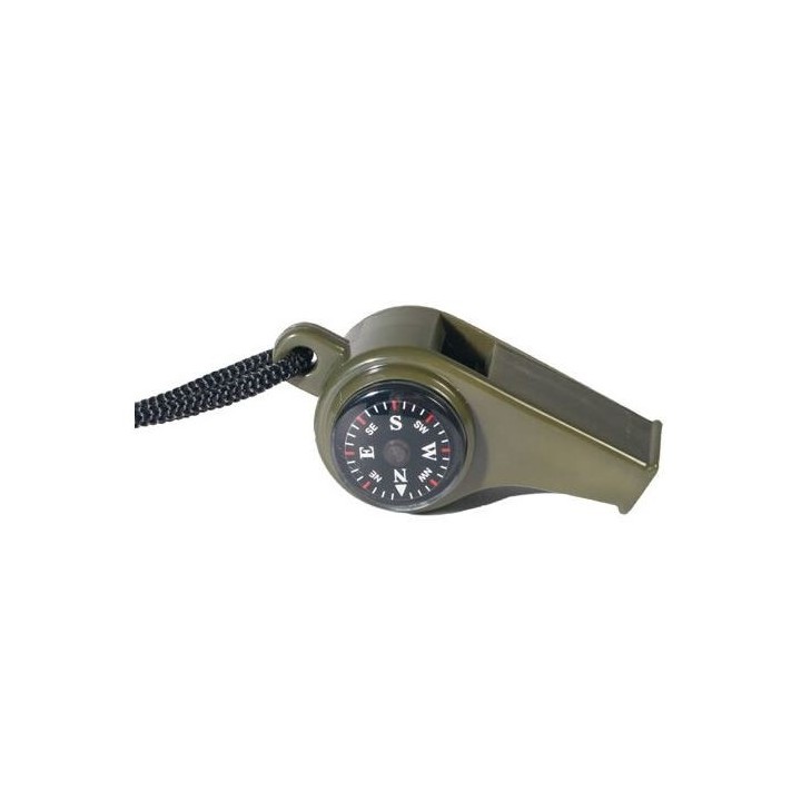 Signalpfeife oliv mit Kompass und Thermometer