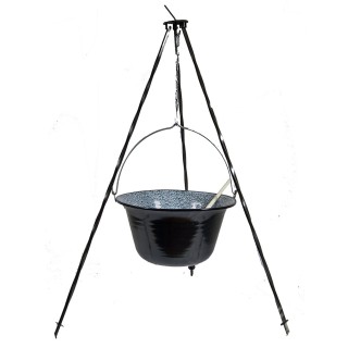 Set 14L Gulaschkessel Emaille mit 1,0m Dreibein und GRATIS Kochlöffel