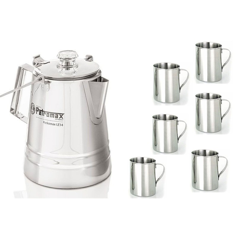 Set 4,2 L Perkolator Kaffeebereiter Edelstahl + 6 Tassen
