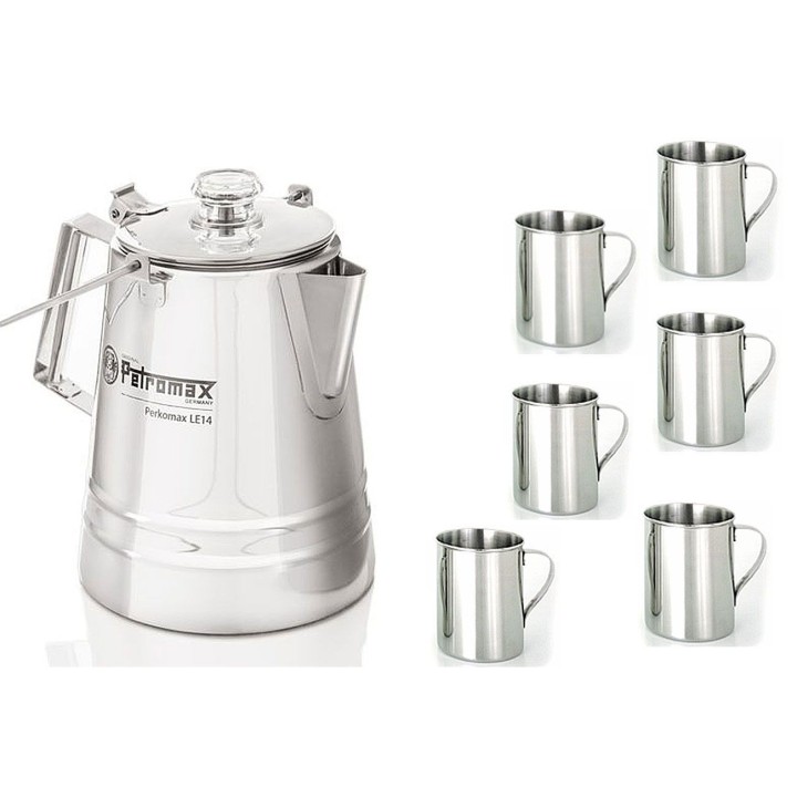 Set 4,2 L Perkolator Kaffeebereiter Edelstahl + 6 Tassen