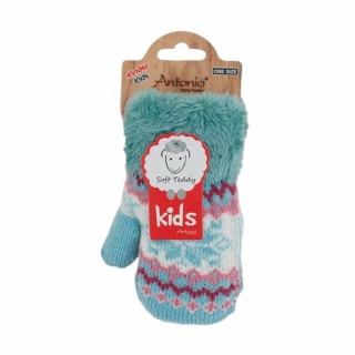 Kinder Fäustlinge » Strickhandschuhe Winter Norweger Stern » Kids Winterhandschuhe mit Soft Teddy » Kinderhandschuhe - Mint