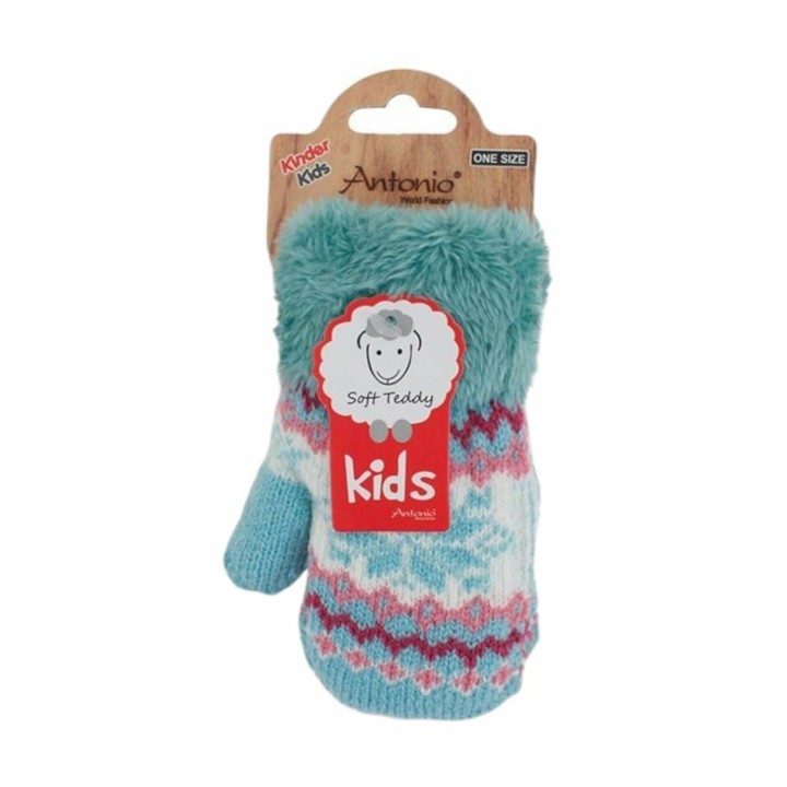 Kinder Fäustlinge » Strickhandschuhe Winter Norweger Stern » Kids Winterhandschuhe mit Soft Teddy » Kinderhandschuhe - Mint