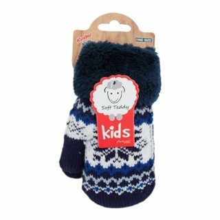 Kinder Fäustlinge » Strickhandschuhe Winter Norweger Stern » Kids Winterhandschuhe mit Soft Teddy » Kinderhandschuhe - Navy
