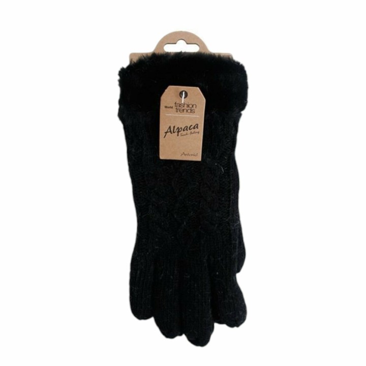 Winter Damen Handschuhe » Strickhandschuhe Soft Teddy » gefütterte Damenhandschuhe Winterhandschuhe - Schwarz