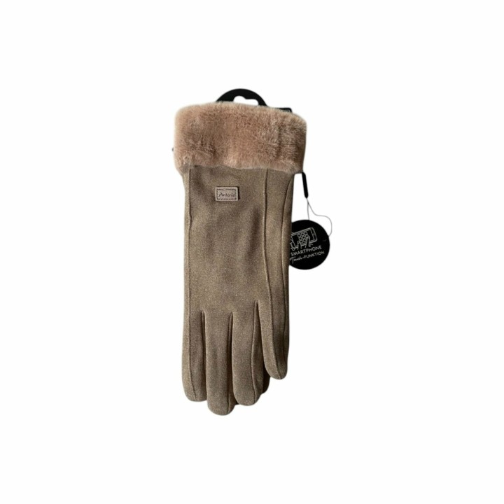 Damen Handschuhe gefüttert » Damenhandschuhe mit Touchfunktion » Winterhandschuhe mit Kunstpelz » Wildlederoptik 'NY Style' S