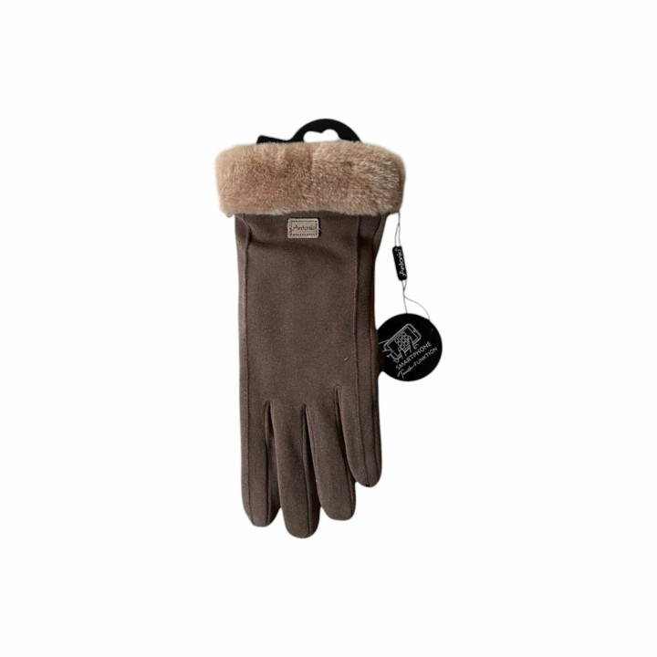Damen Handschuhe gefüttert » Damenhandschuhe mit Touchfunktion » Winterhandschuhe mit Kunstpelz » Wildlederoptik 'NY Style' S
