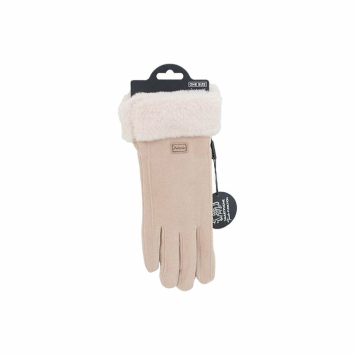 Damen Handschuhe gefüttert » Damenhandschuhe mit Touchfunktion » Winterhandschuhe mit Kunstpelz » Wildlederoptik 'NY Style' S