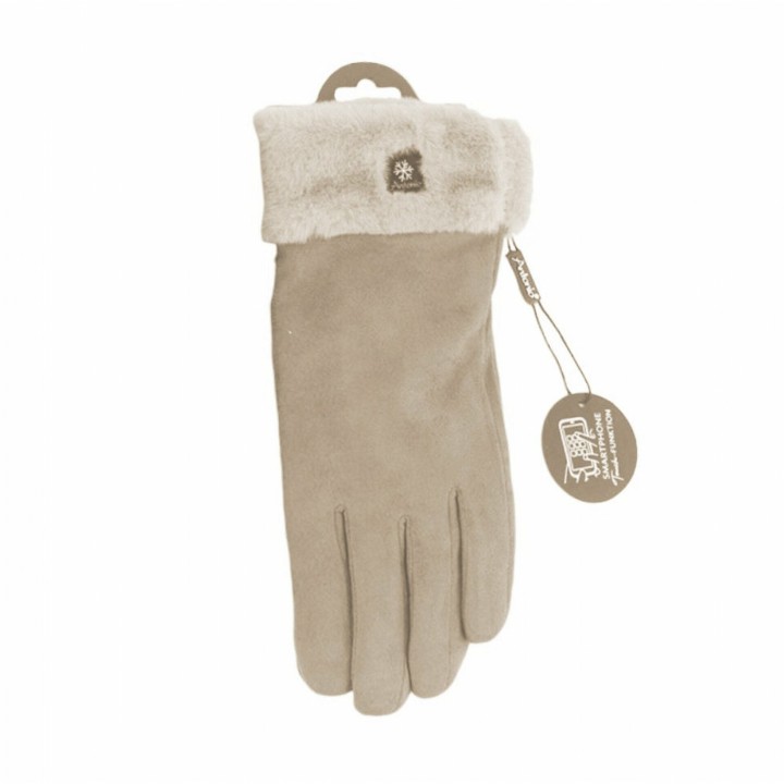 Winter Handschuhe » Gefütterte Fingerhandschuhe Suede mit Thermo Teddy » Winterhandschuhe mit Touchfunktion - Beige