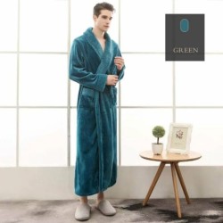 Bademantel Flanell » langer Saunamantel mit Taschen und Kragen in Waffeloptik » weicher Morgenmantel » Langbademantel - Petro