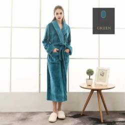 Bademantel Flanell » langer Saunamantel mit Taschen und Kragen in Waffeloptik » weicher Morgenmantel » Langbademantel - Petro