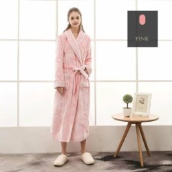 Bademantel Flanell » langer Saunamantel mit Taschen und Kragen in Waffeloptik » weicher Morgenmantel » Langbademantel - Rosa