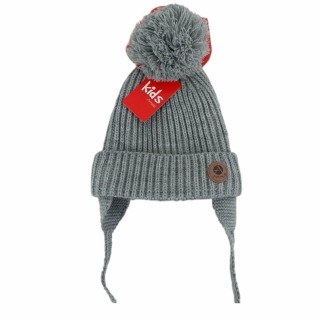 Kinder Winter Mütze » Bommelmütze für warme Ohren » Wintermütze » Kindermütze mit Bommel - Grau
