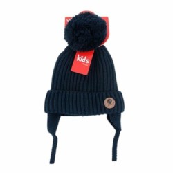 Kinder Winter Mütze » Bommelmütze für warme Ohren » Wintermütze » Kindermütze mit Bommel - Dunkelblau