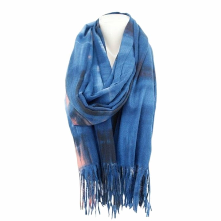 Winter Damen Schal Soft Cashmera » Winterschal Picasso » Fransenschal » Damenschal 180 x 70 cm - Blau