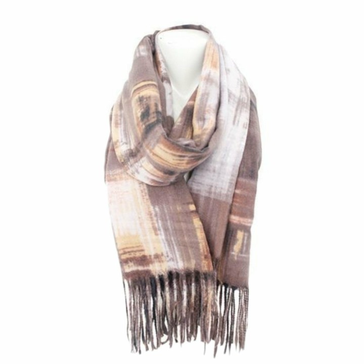 Winter Damen Schal Soft Cashmera » Winterschal Picasso » Fransenschal » Damenschal 180 x 70 cm - Kaffeebraun