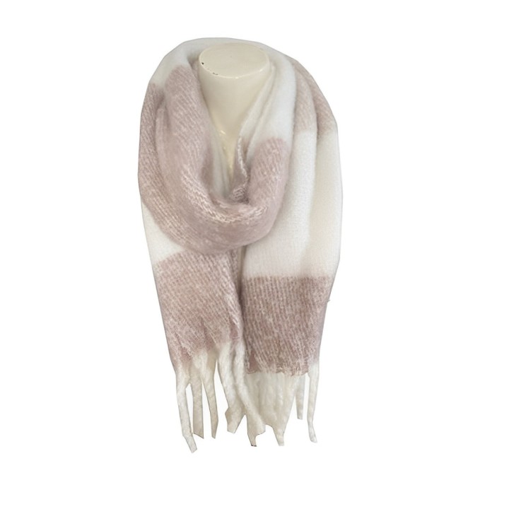 Winter Damen Schal » Winterschal Dreads Faith » warmer Damenschal mit Fransen » Winter Volumen Schal - Rosa/Weiß