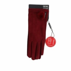 Winter Damen Handschuh Puschel » Winterhandschuhe mit Bommel » Fingerhandschuhe mit Touchfunktion - Bordeauxrot