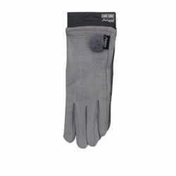 Winter Damen Handschuh Puschel » Winterhandschuhe mit Bommel » Fingerhandschuhe mit Touchfunktion - Hellgrau