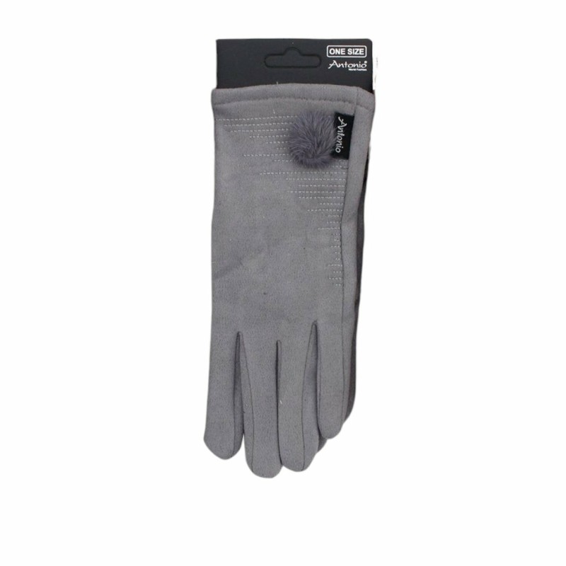 Winter Damen Handschuh Puschel » Winterhandschuhe mit Bommel » Fingerhandschuhe mit Touchfunktion - Hellgrau