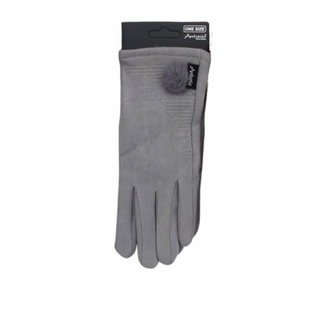 Winter Damen Handschuh Puschel » Winterhandschuhe mit Bommel » Fingerhandschuhe mit Touchfunktion - Hellgrau