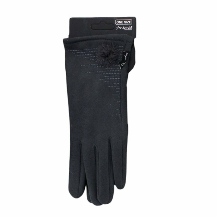 Winter Damen Handschuh Puschel » Winterhandschuhe mit Bommel » Fingerhandschuhe mit Touchfunktion - Dunkelgrau