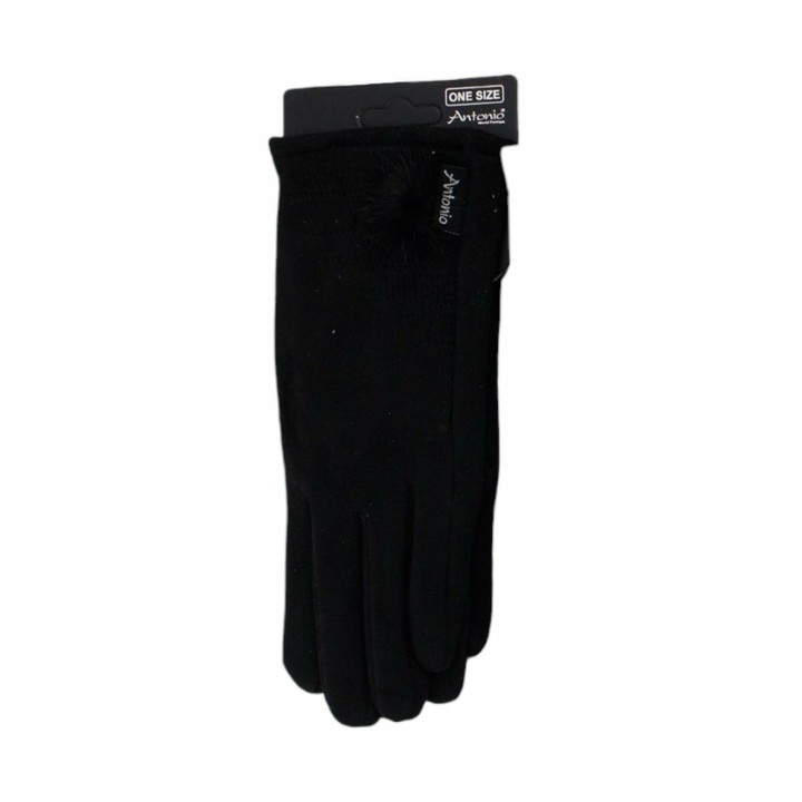 Winter Damen Handschuh Puschel » Winterhandschuhe mit Bommel » Fingerhandschuhe mit Touchfunktion - Schwarz