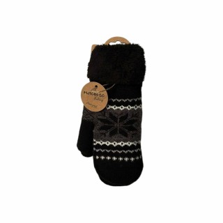 Winter Damen Fäustlinge » Winterfäustlinge Schneeflocke » Damenhandschuhe » warme Strickhandschuhe - Schwarz