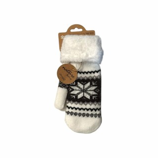 Winter Damen Fäustlinge » Winterfäustlinge Schneeflocke » Damenhandschuhe » warme Strickhandschuhe - Weiß