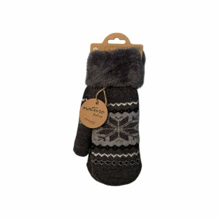 Winter Damen Fäustlinge » Winterfäustlinge Schneeflocke » Damenhandschuhe » warme Strickhandschuhe - Dunkelgrau