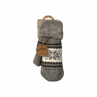 Winter Damen Fäustlinge » Winterfäustlinge Schneeflocke » Damenhandschuhe » warme Strickhandschuhe - Hellgrau