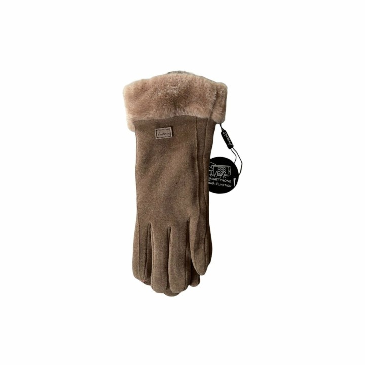 Damen Handschuhe gefüttert » Damenhandschuhe mit Touchfunktion » Winterhandschuhe mit Kunstpelz » Wildlederoptik 'NY Style' S