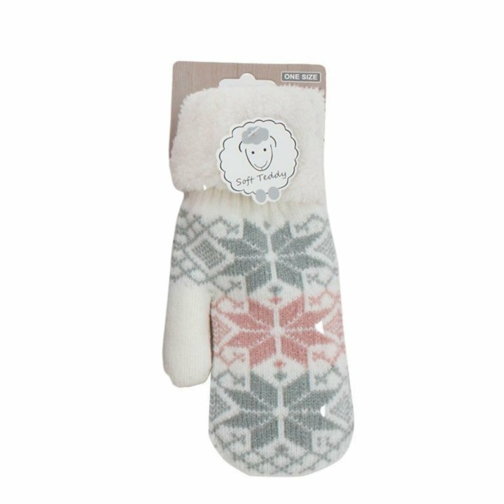 Damen Fäustlinge mit Teddy Futter » Winterhandschuhe gefüttert » Soft Teddy Handschuhe » Strickhandschuhe Norweger Stern - We