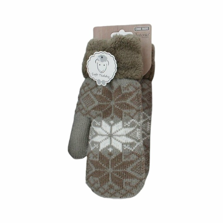 Damen Fäustlinge mit Teddy Futter » Winterhandschuhe gefüttert » Soft Teddy Handschuhe » Strickhandschuhe Norweger Stern - Ka