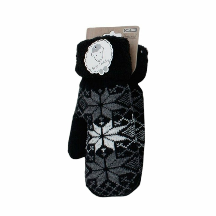 Damen Fäustlinge mit Teddy Futter » Winterhandschuhe gefüttert » Soft Teddy Handschuhe » Strickhandschuhe Norweger Stern - Sc