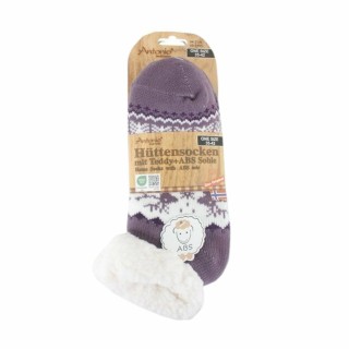Hüttensocken für Damen » Kuschelsocken » Socken mit Teddy und ABS Sohle » 3/4 Länge | Wintersocken in Einheitsgröße 35-42 - L