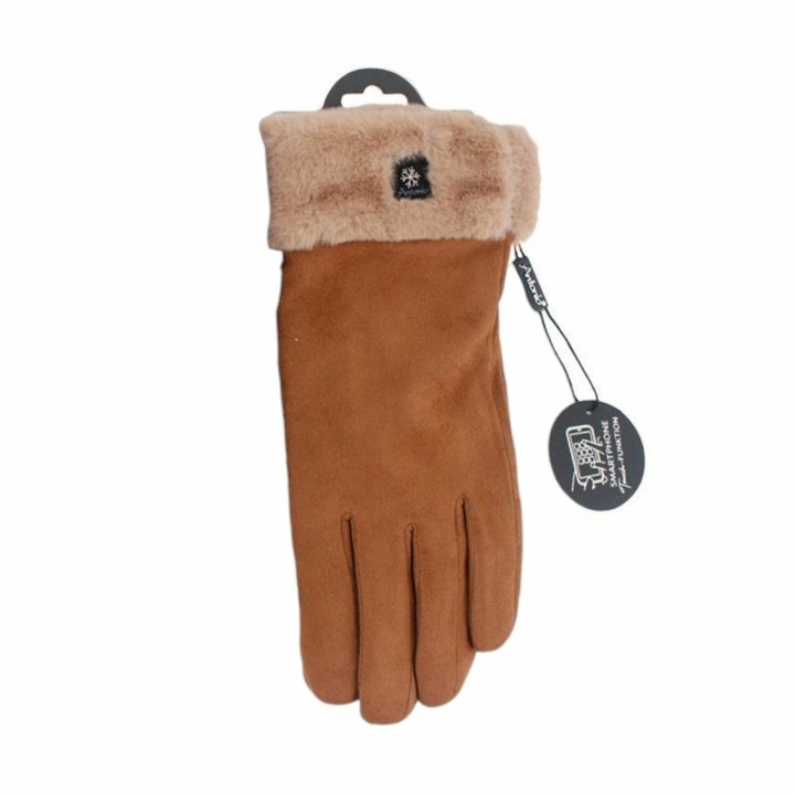 Winter Handschuhe » Gefütterte Fingerhandschuhe Suede mit Thermo Teddy » Winterhandschuhe mit Touchfunktion - Kaffeebraun
