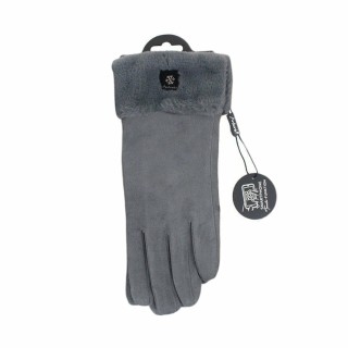 Winter Handschuhe » Gefütterte Fingerhandschuhe Suede mit Thermo Teddy » Winterhandschuhe mit Touchfunktion - Grau