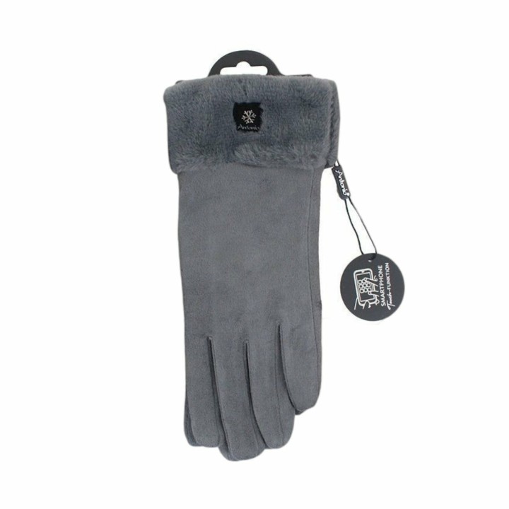 Winter Handschuhe » Gefütterte Fingerhandschuhe Suede mit Thermo Teddy » Winterhandschuhe mit Touchfunktion - Grau