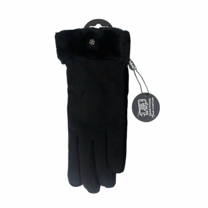 Winter Handschuhe » Gefütterte Fingerhandschuhe Suede mit Thermo Teddy » Winterhandschuhe mit Touchfunktion - Schwarz