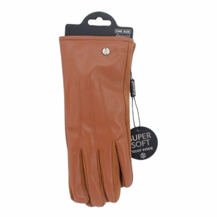 Gefütterte Winter Damen Handschuhe » Kunstleder PU Nappa » Fingerhandschuhe Teddy Fell Innenfutter I Winterhandschuhe mit Ted